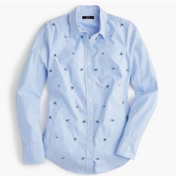 Blue Striped Button-Up Shirt with Embroidered Details - Picture 2 of 6